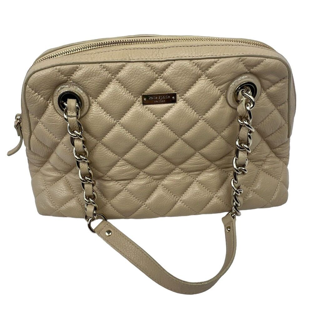 Kate Spade Georgina Gold coast Tan Cream Quilted Leather Satchel Bag Chain Bag